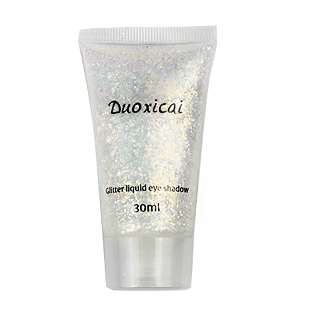 GL-Turelifes30ml Sequins Chunky Glitter Liquid Eyeshadow Glitter Body Gel Festival Glitter Cosmetic Face Hair Nails Makeup Long Lasting Sparkling Easy to Apply, Easy to Remove (#01 White)