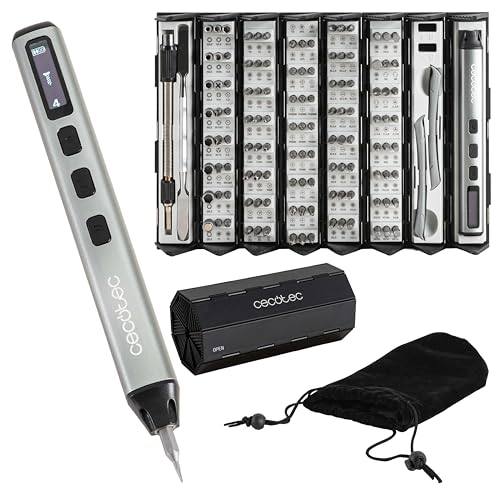 Cecotec Tournevis Électrique PrecissionGyro 5000 Infinity Auto, Kit de Précision 128 pièces, Multiples Embouts Inclus, Étui, Magnétiseur intégré