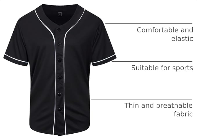 Camiseta de béisbol KUAIPAO lisa, manga corta, uniforme deportivo para hombres y mujeres (Negro, S-3XL) miniatura 4