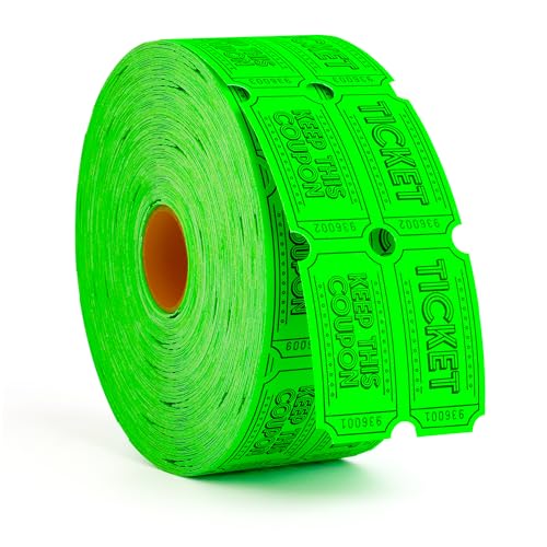 1000 Raffle Tickets Double Roll | Tickets for Events, Drinks, 50/50, Carnival, Classroom (Fluorescent Green)