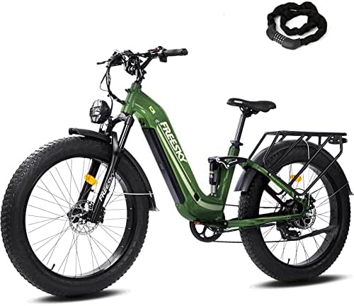 FREESKY Electric Bike for Adults 1000W/Peak 1600W Power Motor 48V 20 AH Samsung Cells Battery Ebike up to 32MPH, 26''*4.0 Fat Tire Step-Thru E-Bike, Full Suspension Electric Bicycle for Women/Men FREESKY Electric Bike for Adults 1000W/Peak 1600W Power Motor 48V 20 AH Samsung Cells Battery Ebike up to 32MPH, 26”*4.0 Fat Tire Step-Thru E-Bike, Full Suspension Electric Bicycle for Women/Men