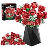 Red Rose Bouquet Building Set, 960PCS Roses Flowers Artificial Flowers Botanical Collection Blocks Kit for Adults Women Gift for Valentines & Mother's Day Home Decor Flower Decorations