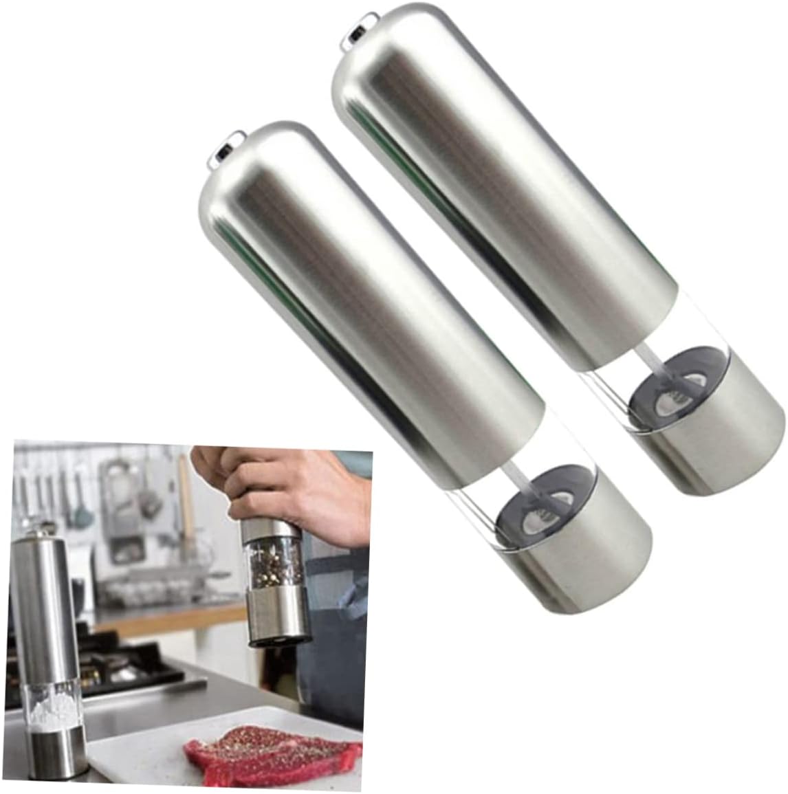 PRETYZOOM Stainless Steel Electronic Pepper Mill and for Fresh Easy to Use Window for Kitchen and Party Use