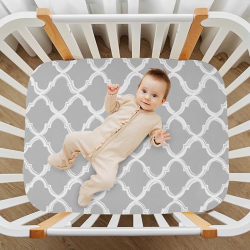 Image of Crib Sheet Breathable Soft Crib Mattress Sheet for Baby Toddler Boys Girls Fitted Crib Sheet Fit Standard Crib Mattress 52 x 28 Inch Silver Minimalist Quatrefoil