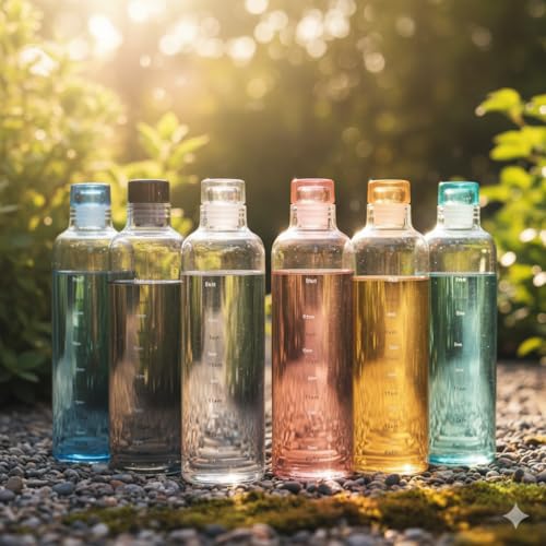 Image of Borosilicate Glass Water Bottle 500ml Pack of 6 - Leak Proof Airtight Cap | Time Marker | BPA Free Fridge Bottle for Office, Gym, School, Travel | Reusable Multicolor Set (Multicolor)