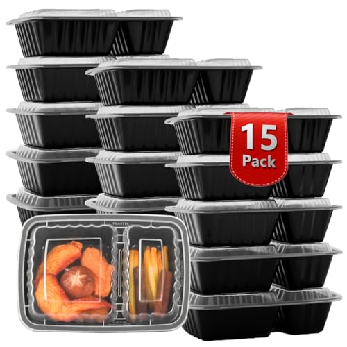 Meal Prep Containers 2-Compartment 15 Pack, 28 oz