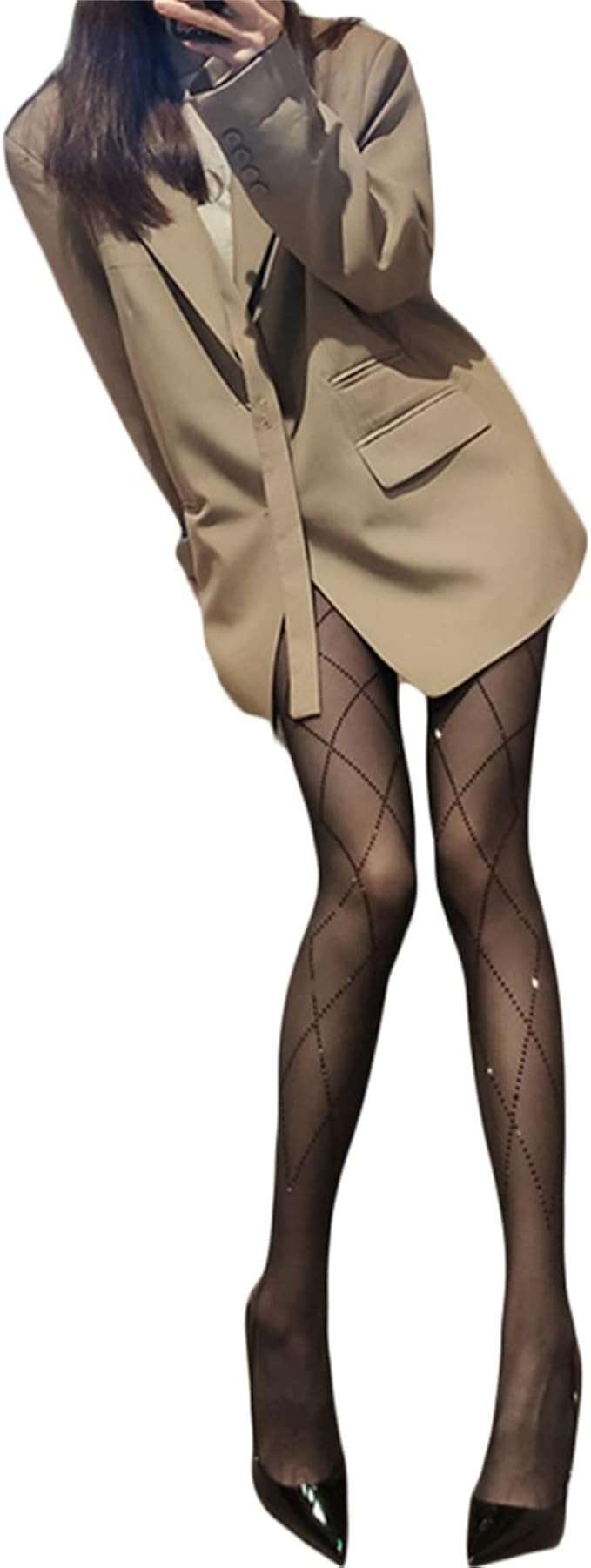 Women Y2k Stockings Mesh Rhinestone 