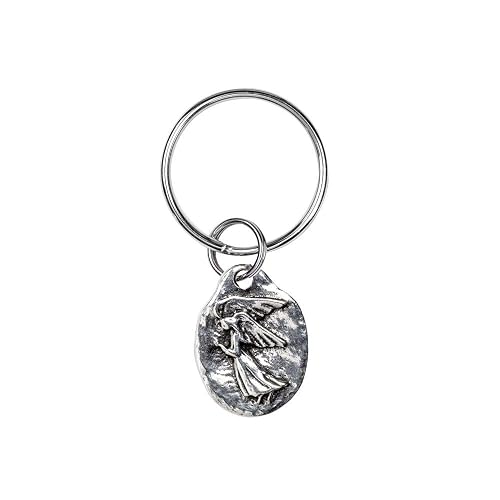 DANFORTH Guardian Angel Keyring Keychain, Handcrafted Pewter, 1” by ¾”,