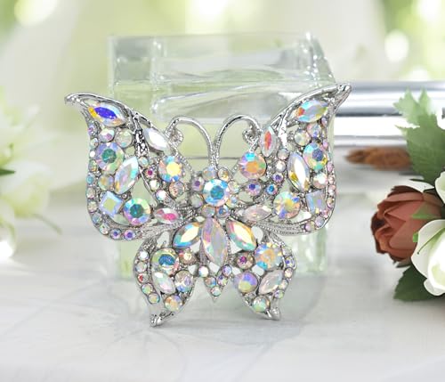 Image of Gyn&Joy Womens Jewellery Aurora Borealis Crystal Rhinestones Hollow Out Style Butterfly Pin Brooch