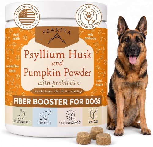 PEAKIVA Fiber for Dogs with Psyllium Husk & Pumpkin Powder for Dogs, 3-in-1, 90Ct Soft Chews with...