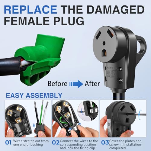 Image of Nilight 30 Amp RV Female Replacement Plug with Handle ETL Listed