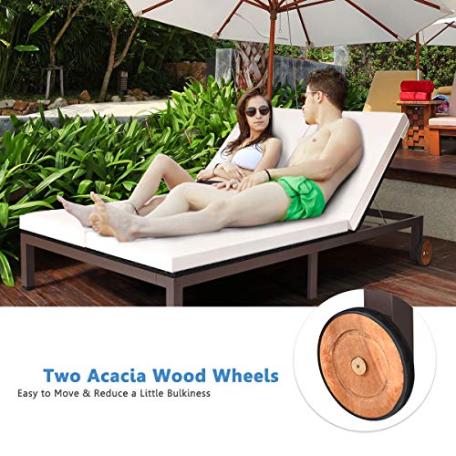 Happygrill 2-Person Patio Lounge Chair Rattan Wicker Chaise Lounge With Adjustable Backrest, Outdoor Loveseat Sofa Daybed With Wheels & Cushion For Garden Lawn Backyard #TOP1