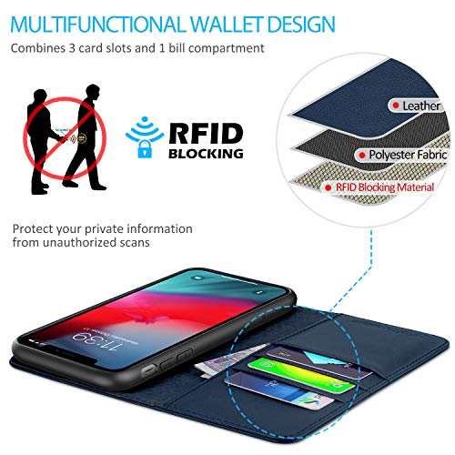 Shieldon Iphone Xs Max Case, Iphone Xs Max Wallet Case, Genuine Leather Folio Magnetic Cover [Auto Sleep/Wake] [Rfid Blocking] Card Slots Compatible With Iphone Xs Max (6.5" 2018 Release) - Navy Blue #TOP2