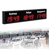 Orologio da parete in tutto il mondo, con fusi orari da 3/4 di città, grande schermo, orologio digitale a LED con più fusi orari, ideale per hotel, aeroporti internazionali(3city, rete)