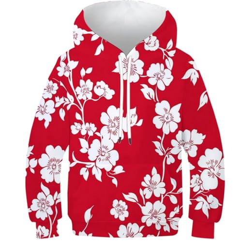 Sweat enfant imprimé 3D fleur rouge idéal pour le collège et les loisirs