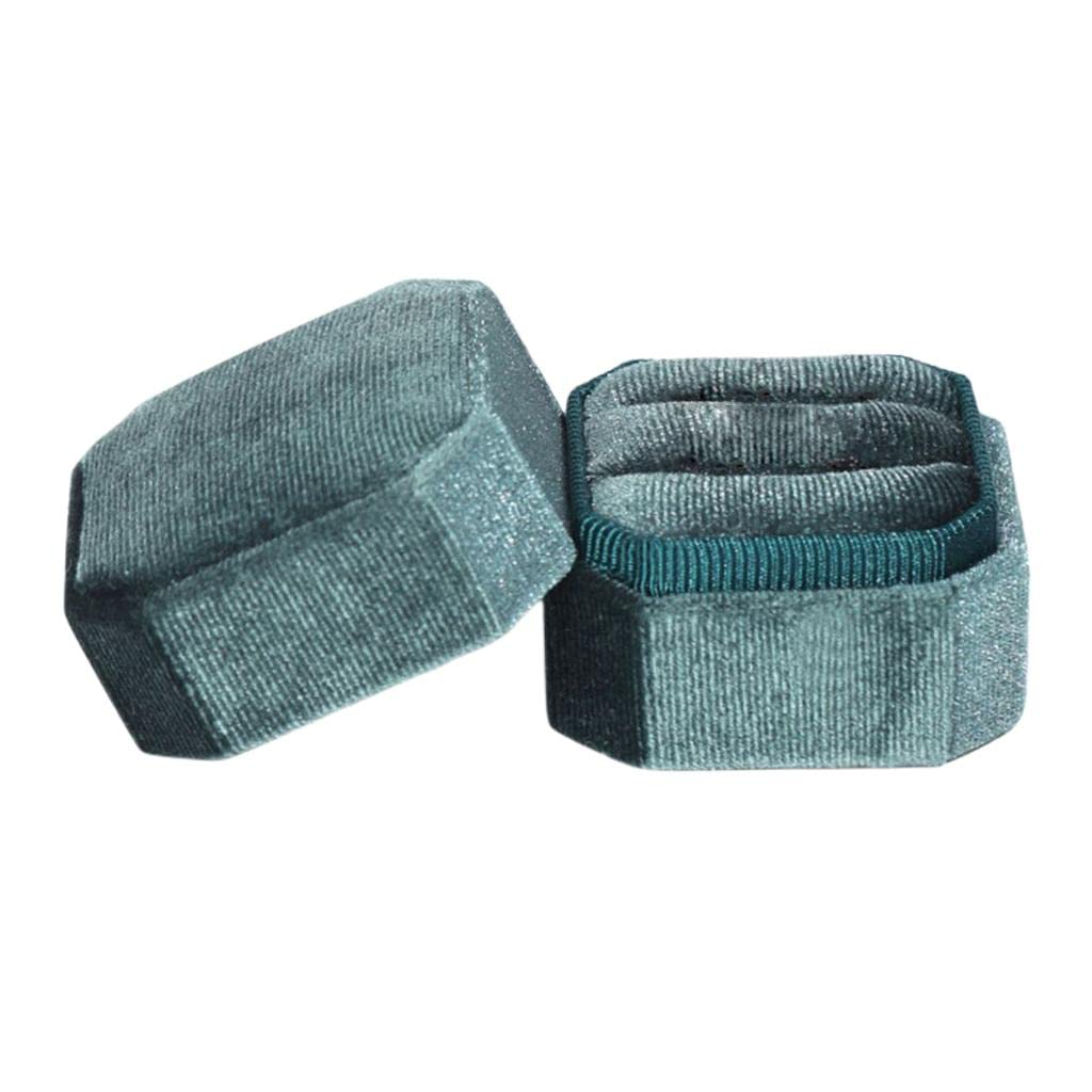 Geardeangloow Girls Green Octagonal Corduroy Ring Box Holder Rings Bearer For Ceremony Proposals Double Slots, Man Women Ring Box