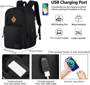 KEOFID Classic Travel backpack for Men and Women, Anti theft Laptop backpack with USB Charging Port for College, Business(Black)