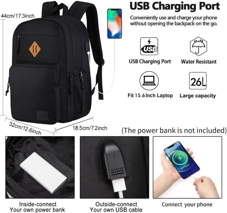 KEOFID Classic Travel backpack for Men and Women, Anti theft Laptop backpack with USB Charging Port for College, Business(Black) - Image 3