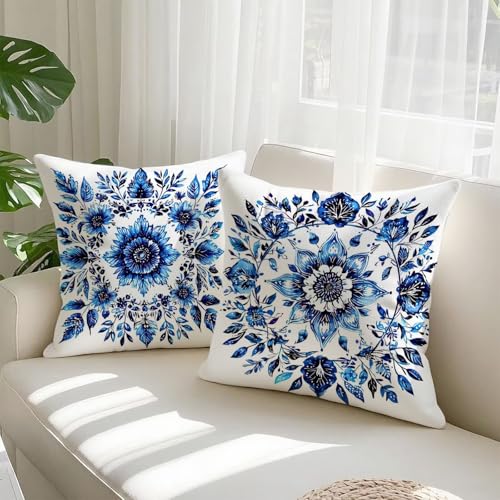 Housse coussin 75x75cm vintage en velours bleu imperméable lot de 2 - 3