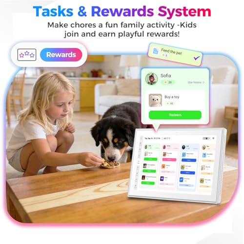 Image of Akimart 10.1 inch Digital Calendar & Chore Chart, Smart Touchscreen Interactive Display for Family Schedules, Digital Photo Frame Functon, Wall & Desk Mountable, Great for Organizing Your 2026 Calendar