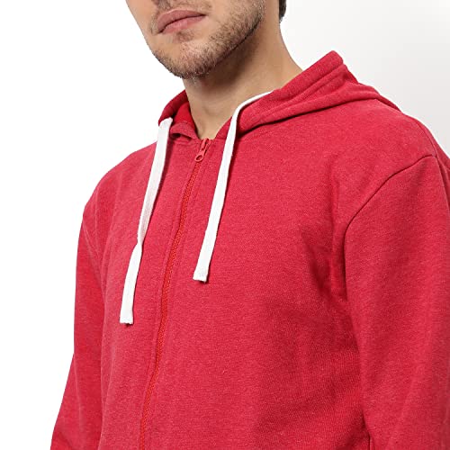 Image of CAHOOT Men's Dark Blue Zip-Front Hoodie with Contrast Drawstring for Casual Wear | Long Sleeve | Hooded Neck | Zipper Closure | Cotton Sweatshirt Crafted with Comfort Fit for Everyday Wear