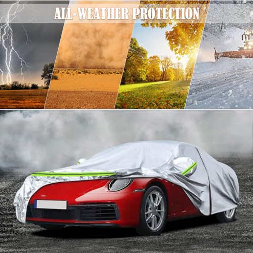 Image of Waterproof Car Covers Replace for 1998-2025 Porsche 911 (991 /992 /996 /997 Series), 6 Layers Silver All Weather Car Cover with Zipper Door & Windproof Bands for Snow Rain Dust Protection