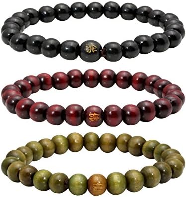 Eigso 8mm Wood Bracelet Set for Men Women Distance 108 Bead Wristlet Lava Stone Aromatherapy