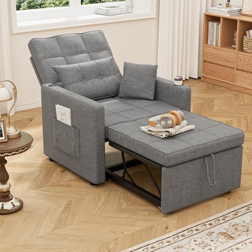FiveWillowise Schlafsessel mit Bettfunktion, 3-in-1 Schlaferstuhl, Schlafsofa mit 5-stufig Verstellbarer Rückenlehne, Schlafcouch mit Kissen und Seitentasche, Sesselbett für Whonzimmer, Dunkelgrau FiveWillowise Schlafsessel mit Bettfunktion, 3-in-1 Schlaferstuhl, Schlafsofa mit 5-stufig Verstellbarer Rückenlehne, Schlafcouch mit Kissen und Seitentasche, Sesselbett für Whonzimmer, Dunkelgrau