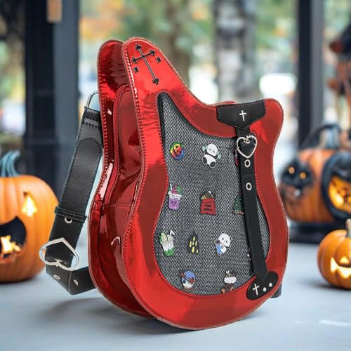 Rock Metal Guitar Ita Bag Crossbody Shoulder Bags Kawaii Cute Clear Window Pin Insert with a Removeable Strap