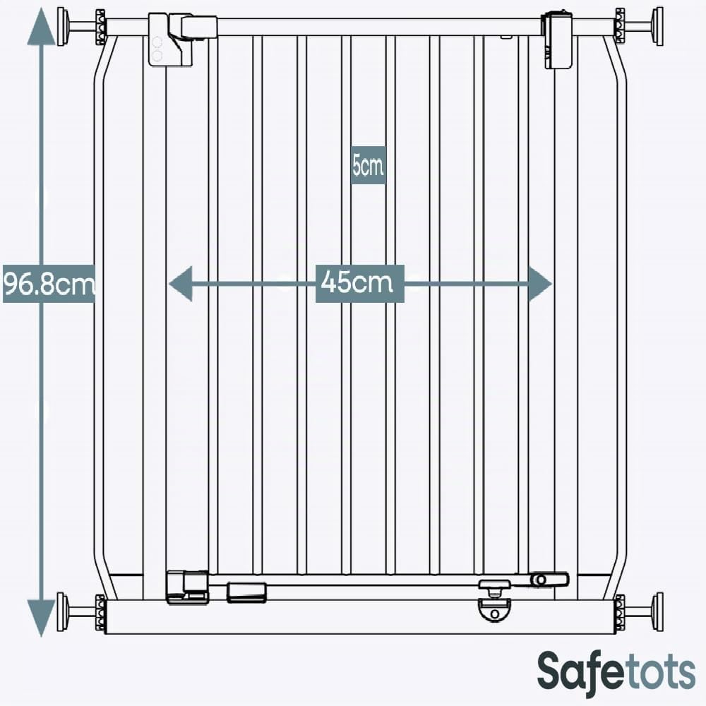 Safetots Cancelletto di Sicurezza Elite Extra Alto, 65.5cm - 74.5cm, Bianco Opaco, Extra Alto con 96.8cm di Altezza, Cancelletto di Sicurezza a Pressione per Scale, Barriera di Sicurezza