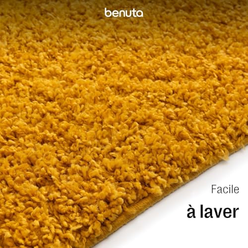 Tapis poil long jaune pour chambre et salle à manger chaleureuse
