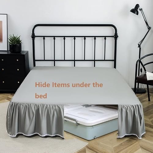 Ruffled Bed Skirts With Split Corners, Elegant Microfiber Fabric Full Bed Skirt 14 Inch Drop Platform Wrap Around Gathered Bedding Bed Skirt (Grey, Full(54*75")) #TOP5