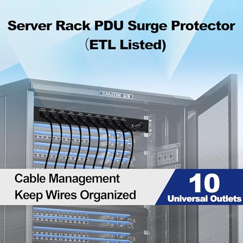 Image of 1U Horizontal PDU 19 inch Rack Mount Power Strip | Overload protector, 10 NEMA 5-15R Outlet, 120V 15A, 1800 Joules, Heavy-Duty 16 AWG 6 ft Cord, Suitable for Server Cabinet