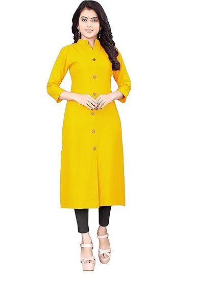 Women Plain Cotton Blend Straignt Front Slit Kurti