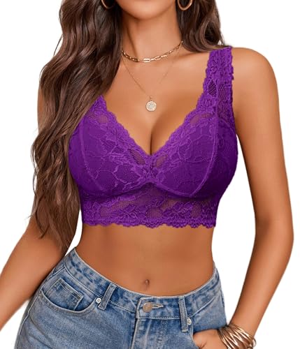 Image of Avidlove Bralettes for Women Lace Bra Non Padded Longline Bralette Deep V Triangle Sexy Everyday Lingerie Bras