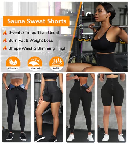 Fulier Sauna Sweat Shapewear Leggings Body Shaper High Waisted Lose Weight Sport Pants Trainer Sweatsuit For Exercise Yoga Gym Thermo Pants For Women (Short -Blue, 2Xl) #TOP3