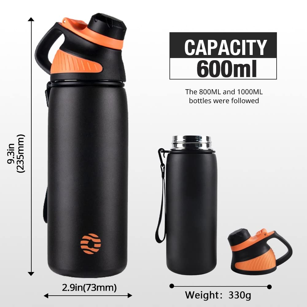 Tazza Termica Coperchio all'aperto Sport BOTLIGHT Acqua in Acciaio Inossidabile Prova Termica Tazza Termica Caffe(1000ml,Noir)