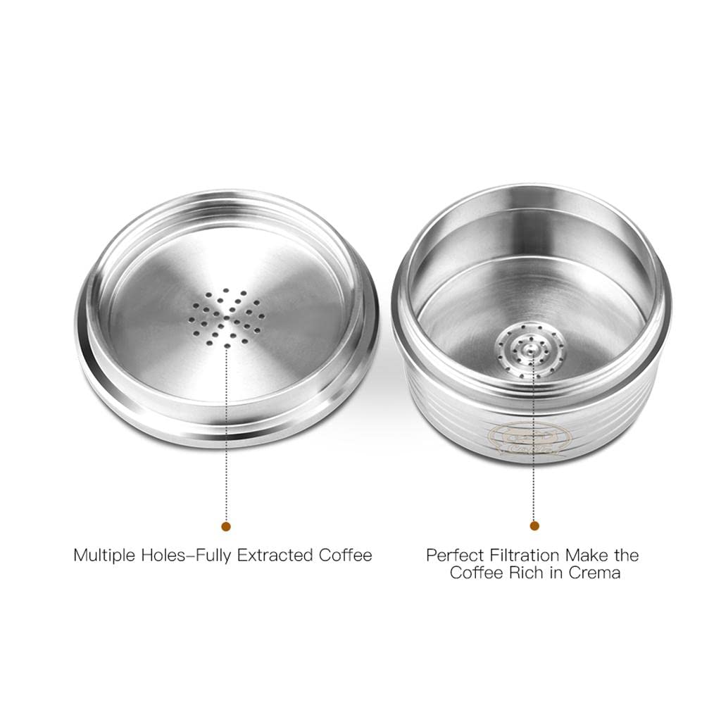 Filtros de Café Recargables Cápsula Reutilizable Kit Accesorios Acero Inoxidable Cápsula Cepillo Cuchara Adecuado para Preparar Bebidas Calientes