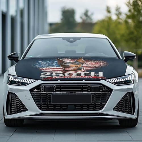 Image of Doberman Dog USA 250th Anniversary Print Car Hood Cover, Portable Car Bonnet Banner All-Season Engine Cover, Outdoor Indoor Foldable Protective Covers, Universal for SUV Van