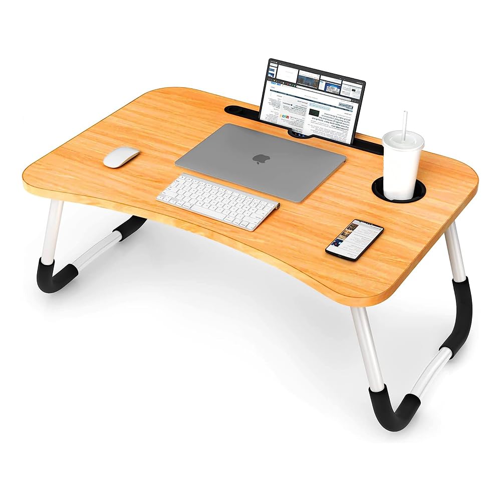 Abuxss-Laptop Desk, Portable Laptop Bed Tray Table Notebook Stand Reading Holder Foldable Legs & Cup Slot for Eating Breakfast, Reading Book, Work in Park, Watching Movie in Bed, Couch, Sofa.