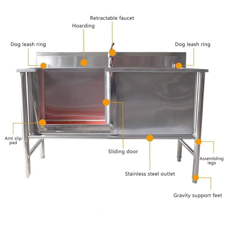 Vasca Toelettatura Cani In Acciaio Inox - Con Rubinetto, Anello Di Sicurezza, Misure 39-135 Pollici
