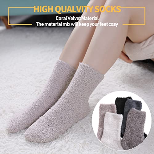 Dosoni Womens Fuzzy Slipper Socks Super Soft Fluffy Comfort Warm Microfiber Home Sleeping Winter Socks 5 Pack (5 Pack Soild Color A1) #TOP1