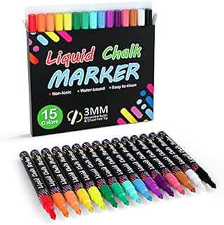 Liquid Chalk Pens, Shuttle Art 15 Vibrant Colours Chalk Pens for Blackboards, Glass, Windows, Non Porous Bistros Chalkboards, Water-based Wipeable Chalk Markers, 3mm Reversible Chisel & Fine Tip