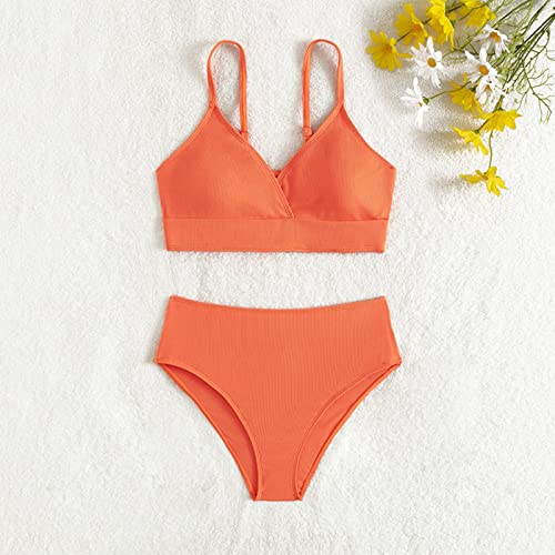 Teen Bathing Suit Girls 2 Piece Bikini Swimsuit Kids Girls Solid Front Cross High Waist Beachwear Girl Bathing Suit 6X2