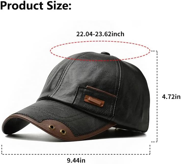 Leather Ball Caps for Men, Stylish Windproof Warm PU Leather Baseball Cap for Autumn Winter Outdoor Sports - Image 7