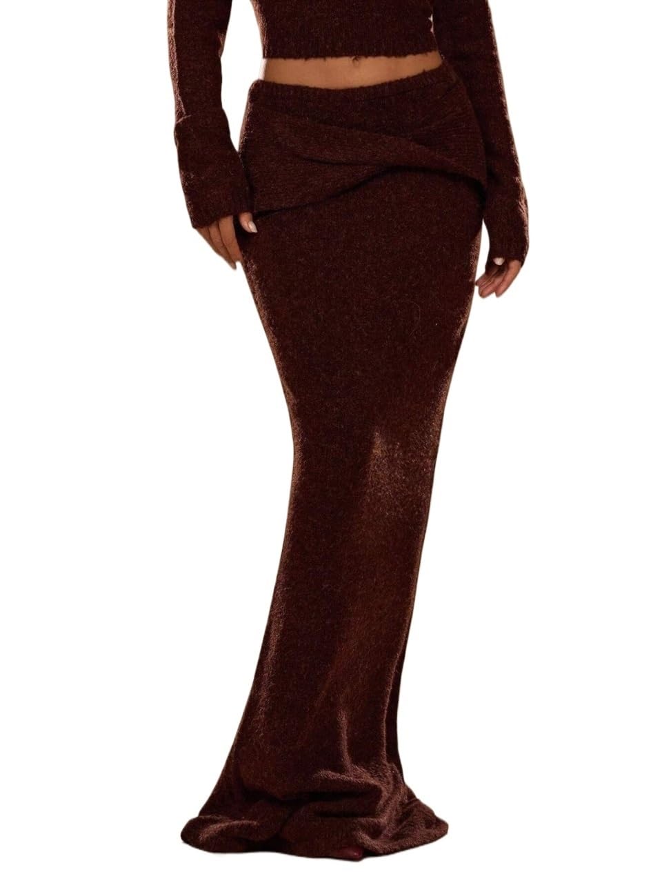Solid Color Long Knit Skirt Womens Basic Versatile Trendy Skirt