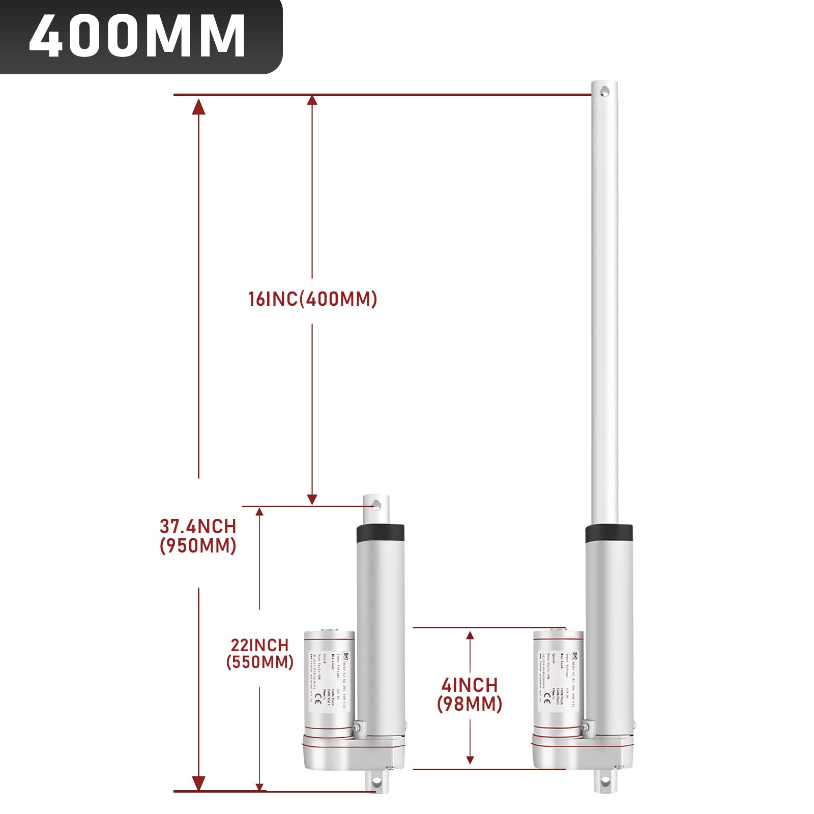 1500N 400MM Linear Actuator, Linearantrieb Linearmotor Verstellantrieb, DC 12V-Motor Lineartechnik-Aktuatoren für Elektrisch Motor DIY Auto Möbel Lifting Sofa
