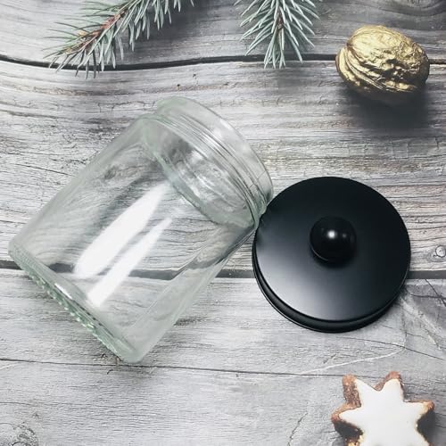 280ml/9.3oz Transparent Glass Vanity Canister Jar With Black Stainless Steel Lid Cotton Buds Dispenser Holder Bathroom Organizers Storage Container for Bath Salts Cotton Swabs Makeup Sponges - Image 6