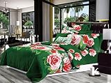 cushion mania Set Housse de Couette 3D Set Housse de Couette 3 PIÈCES Literie Animal Floral Rose 55 GSM Neuf   Roses Vert, King Size