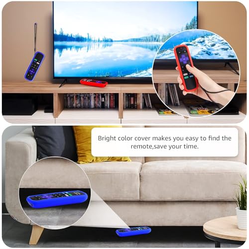Image of 2 Pack Silicone Remote Case for Roku TV, Compatible with Roku Brands, Red and Dark Blue
